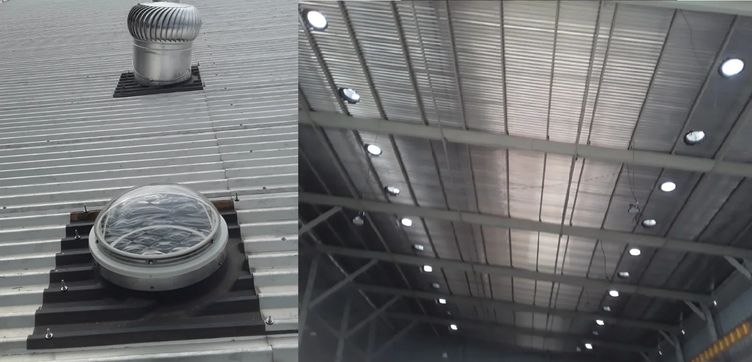 SafeLux500PLUS roof level tubular daylighting system_Outside _ Inside View